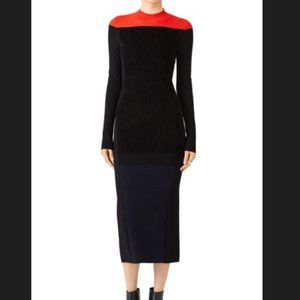 DVF Red and Black mock neck knit contemporary dress sz XS/P